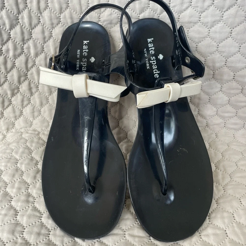 kate spade Black and White Bow T-Strap Sandals